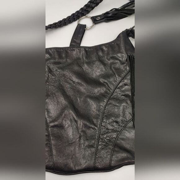 J J Winters Black Fringe Leather Boho Bag Vintage - Picture 12 of 16